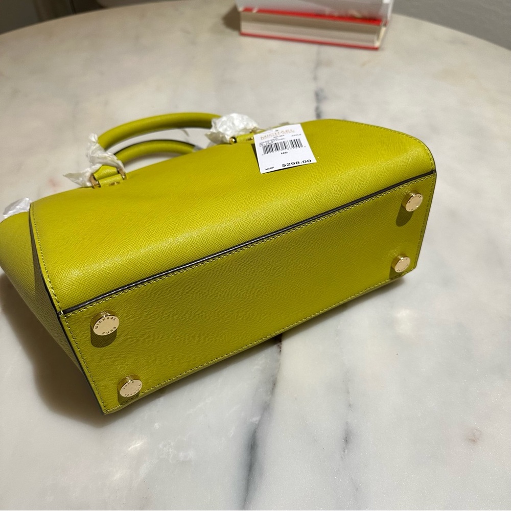MICHAEL Michael Kors Yellow-Green Saffiano Leather Satchel - Picture 15 of 15